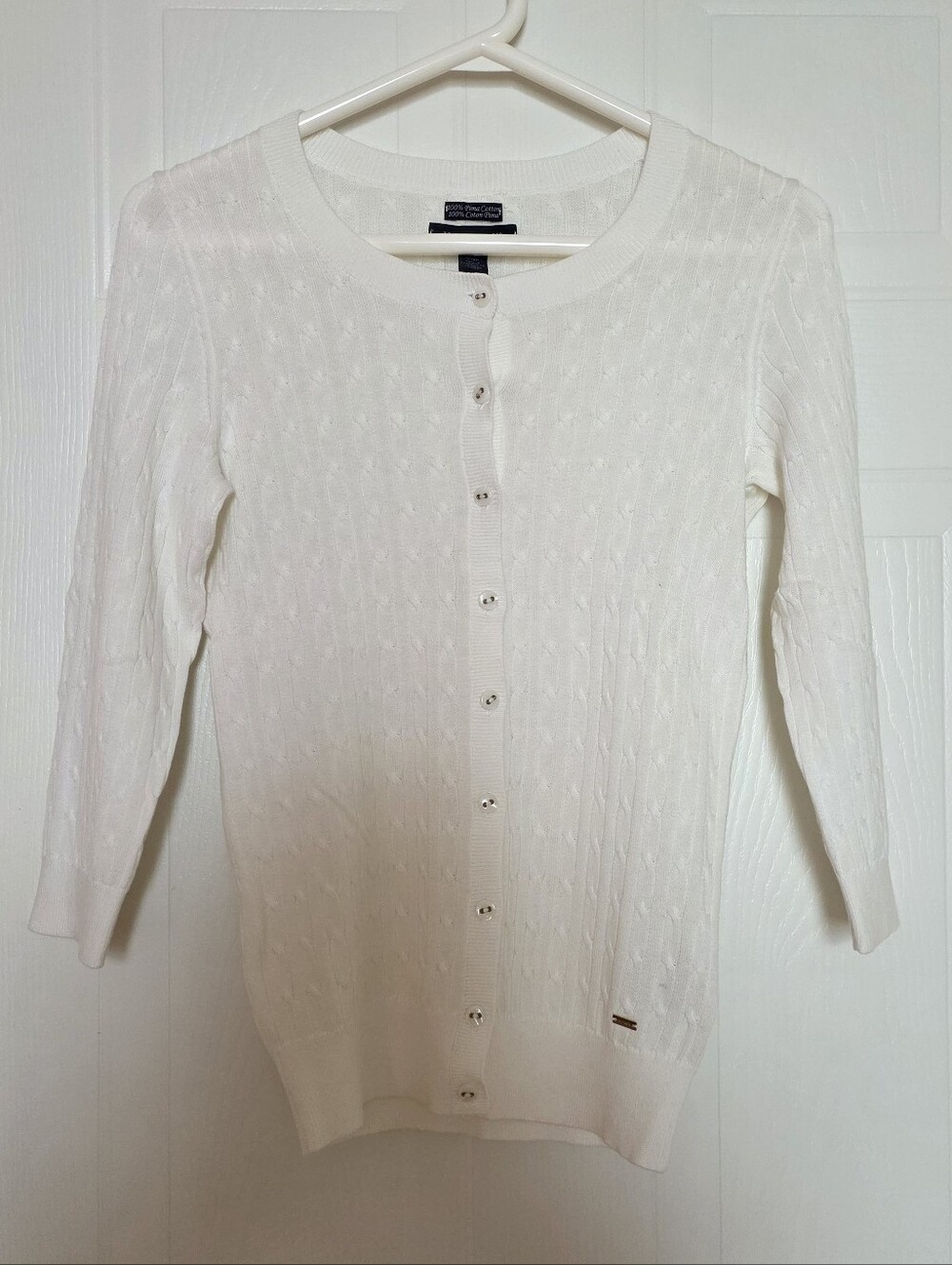 Tommy Hilfiger Classic White Cable-Knit Button Cardigan XS